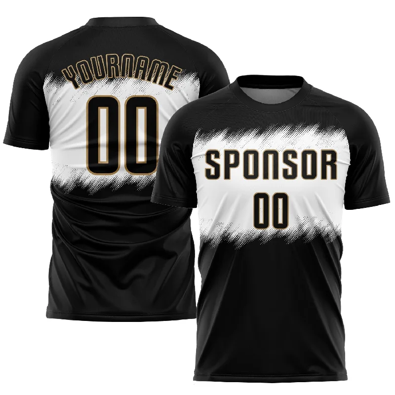 Football Jersey For Personalized Sizing-Custom Black Black-Old Gold Sublimation Soccer Uniform Jersey