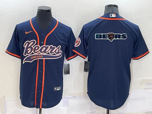 Baseball Jersey For High Impact Sports-Men's Chicago Bears Navy Team Big Logo With Patch Cool Base Stitched Baseball Jersey