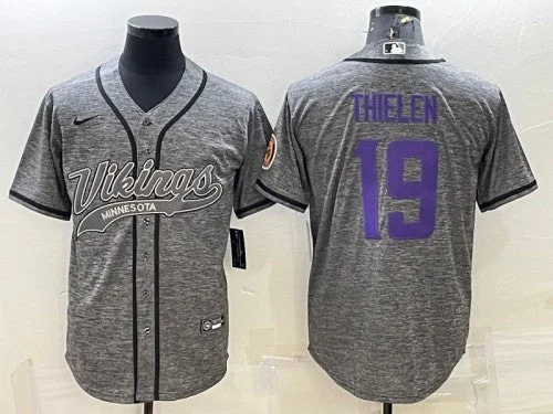 Baseball Jersey For Premium Teams-Men's Minnesota Vikings #19 Adam Thielen Gray With Patch Cool Base Stitched Baseball Jersey