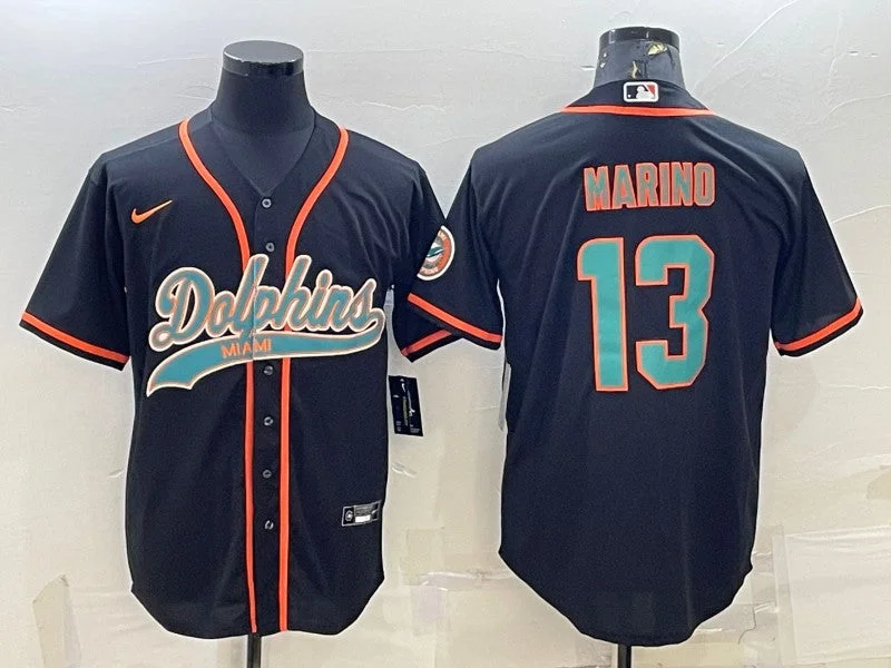 Baseball Jersey For Premium Teams-Men's Miami Dolphins #13 Dan Marino Black With Patch Cool Base Stitched Baseball Jersey