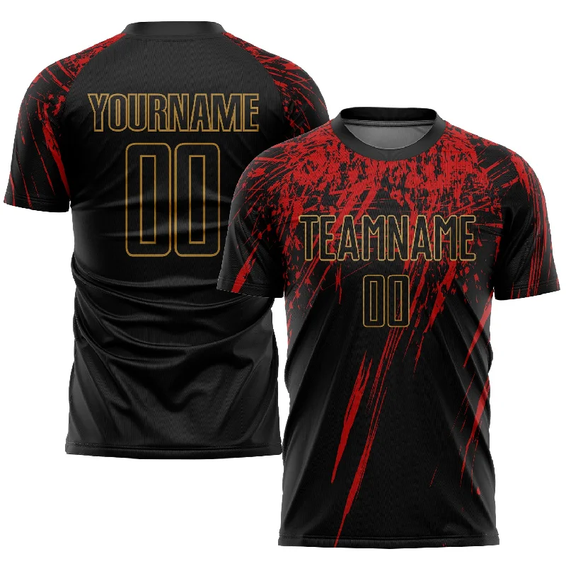 Football Jersey With Team Logo-Custom Black Black Old Gold-Red Sublimation Soccer Uniform Jersey