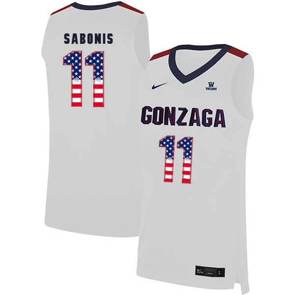 Football Jersey For School Uniforms-Basketball Jersey For School Uniforms-Gonzaga Bulldogs 11 Domantas Sabonis White USA Flag College Basketball Basketball Jersey