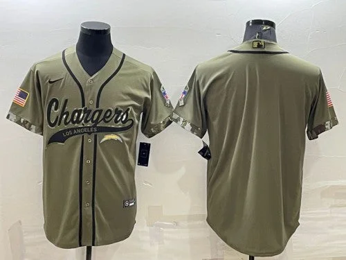 Baseball Jersey For Team Branding-Men's Los Angeles Chargers Blank Olive Salute to Service Cool Base Stitched Baseball Jersey