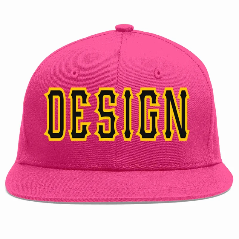 Baseball Cap With Fun Graphics-Custom Rose Red Black-Gold Flat Eaves Sport Baseball Cap Design for Men/Women/Youth