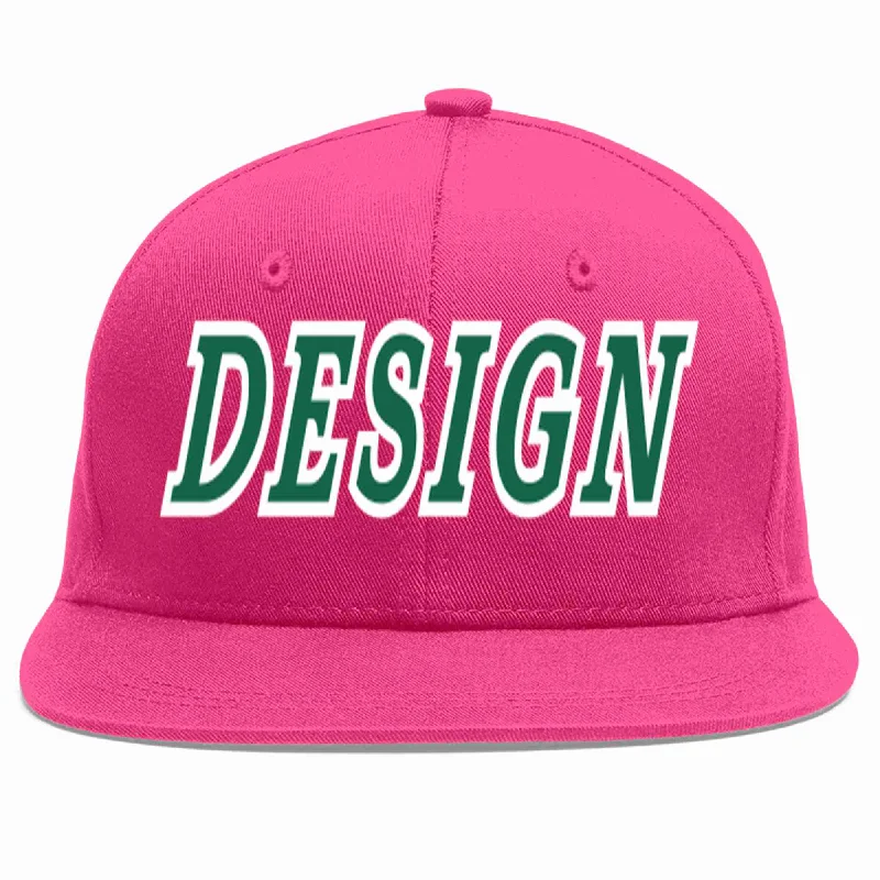 Custom Baseball Cap For Corporate Events-Custom Rose Red Kelly Green-White Flat Eaves Sport Baseball Cap Design for Men/Women/Youth