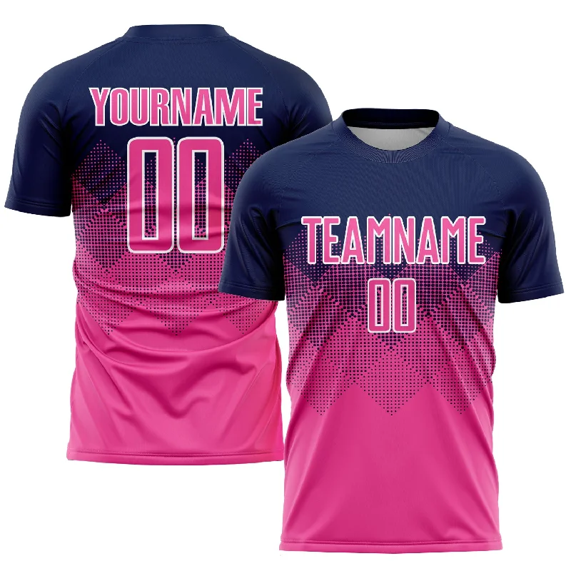 Football Jersey For Family Teams-Custom Navy Pink-White Sublimation Soccer Uniform Jersey