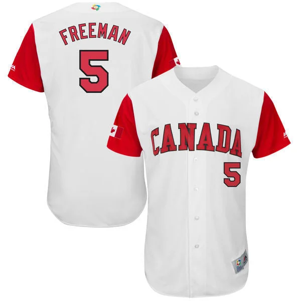 Custom Baseball Jersey With Player Name-Men's Canada Baseball 5 Freddie Freeman White 2017 World Baseball Classic Jersey