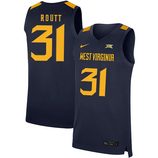 Football Jersey For Youth Sports Leagues-Basketball Jersey For Youth Sports Leagues-West Virginia Mountaineers 31 Logan Routt Navy Basketball College Basketball Jersey