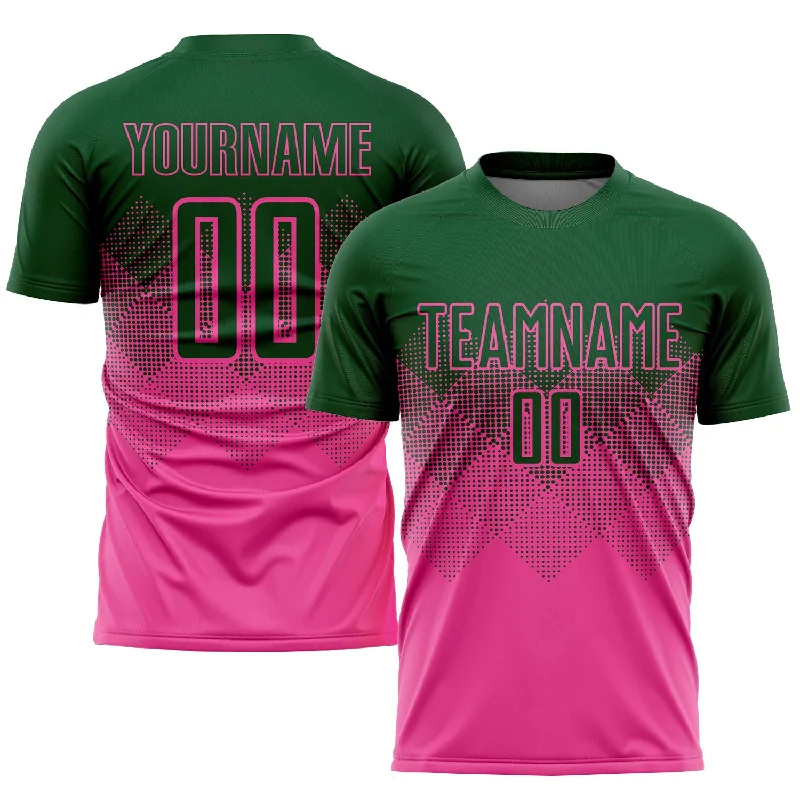 Football Jersey With Bold Design-Custom Pink Green Sublimation Soccer Uniform Jersey