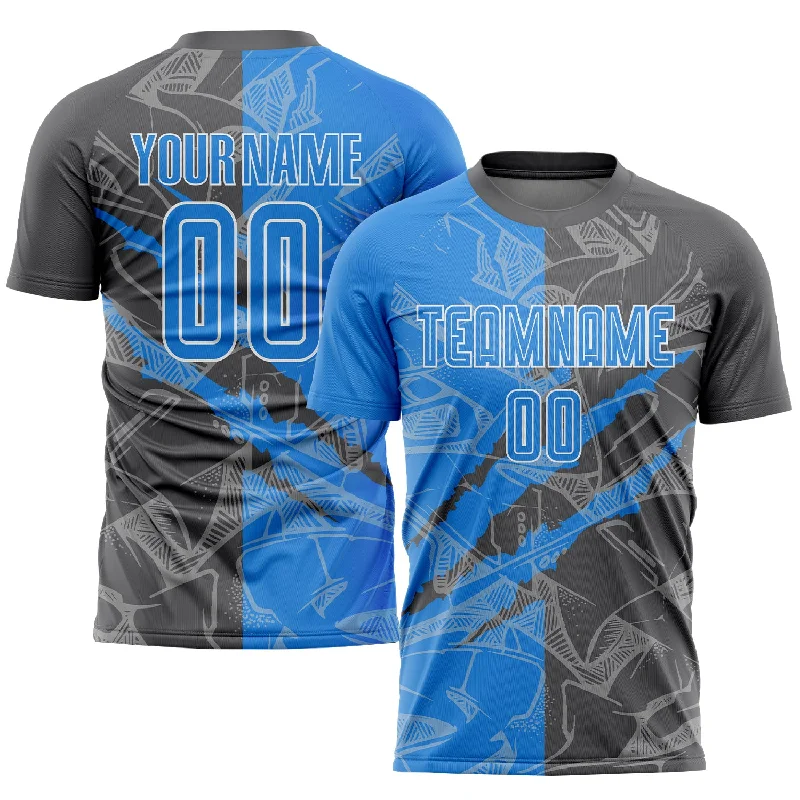 Football Jersey For Practice Sessions-Custom Graffiti Pattern Powder Blue-Steel Gray Scratch Sublimation Soccer Uniform Jersey