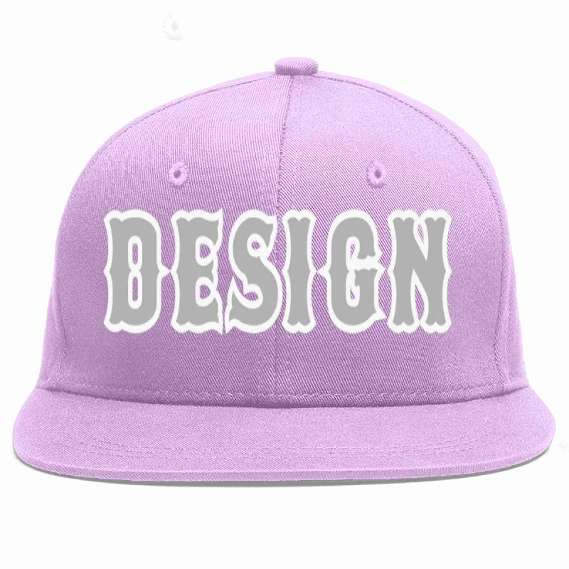 Baseball Cap With Bold Design-Custom Light Purple Gray-White Flat Eaves Sport Baseball Cap Design for Men/Women/Youth