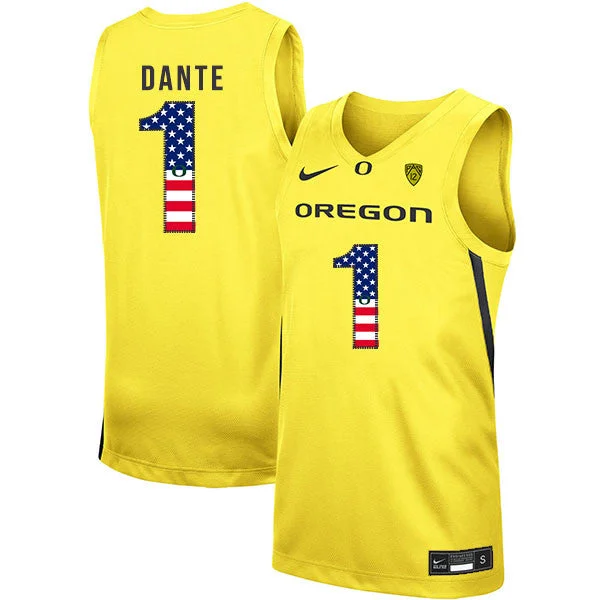 Football Jersey For High School Leagues-Basketball Jersey For High School Leagues-Oregon Ducks 1 N'Faly Dante Yellow USA Flag College Basketball Basketball Jersey