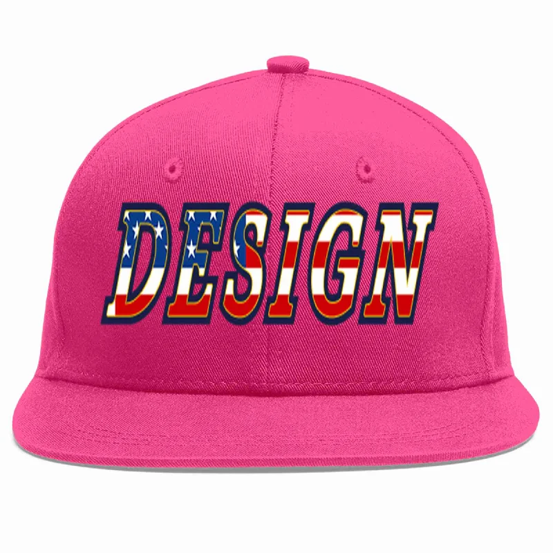 Baseball Cap For Holiday Events-Custom Rose Red Vintage USA Flag-Gold Flat Eaves Sport Baseball Cap Design for Men/Women/Youth