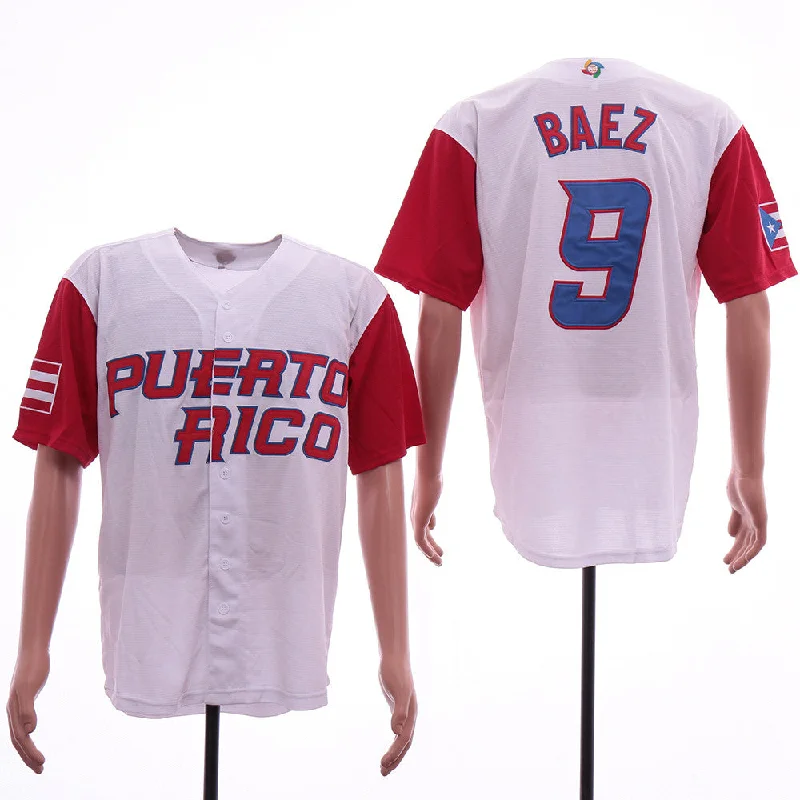 Baseball Jersey With Bold Design-Men's Puerto Rico 9 Javier Baez White 2017 World Baseball Classic Jersey