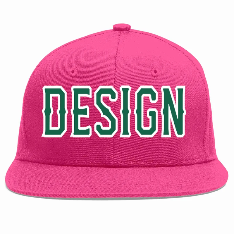 Baseball Cap With Patterned Designs-Custom Rose Red Kelly Green-White Flat Eaves Sport Baseball Cap Design for Men/Women/Youth