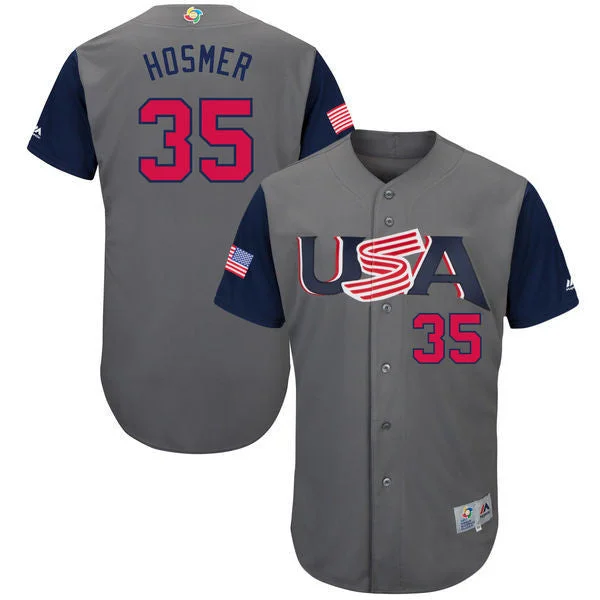 Baseball Jersey With Personalized Text-Men's USA Baseball 35 Eric Hosmer Gray 2017 World Baseball Classic Jersey