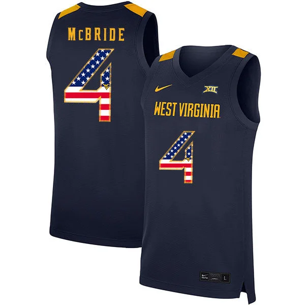 Football Jersey For Family Events-Basketball Jersey For Family Events-West Virginia Mountaineers 4 Miles McBride Navy USA Flag Basketball College Basketball Jersey