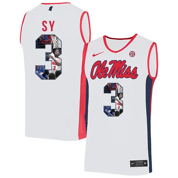 Football Jersey For Championship Game Apparel-Basketball Jersey For Championship Game Apparel-Ole Miss Rebels 3 Khadim Sy White Fashion Basketball College Basketball Jersey