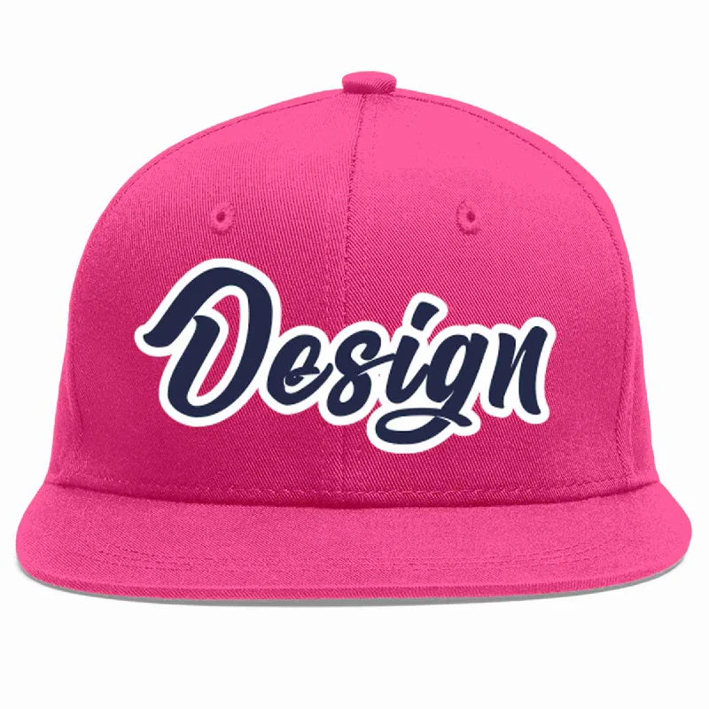 Baseball Cap For Sports Fans-Custom Rose Red Navy-White Flat Eaves Sport Baseball Cap Design for Men/Women/Youth