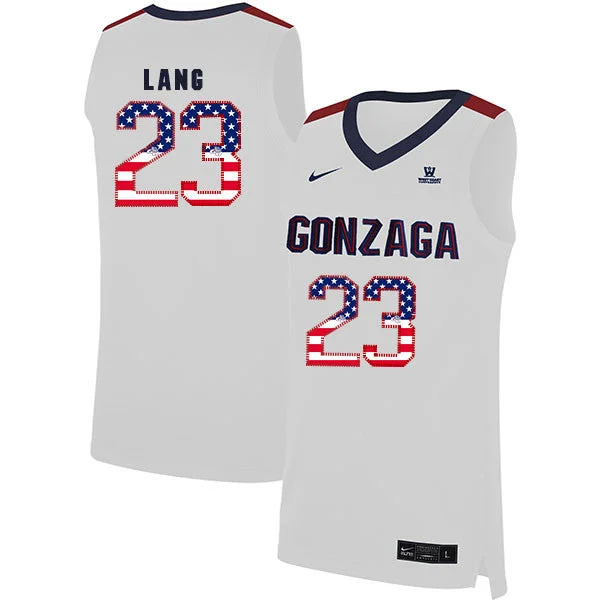 Football Jersey For Outdoor Games-Basketball Jersey For Outdoor Games-Gonzaga Bulldogs 23 Matthew Lang White USA Flag College Basketball Basketball Jersey