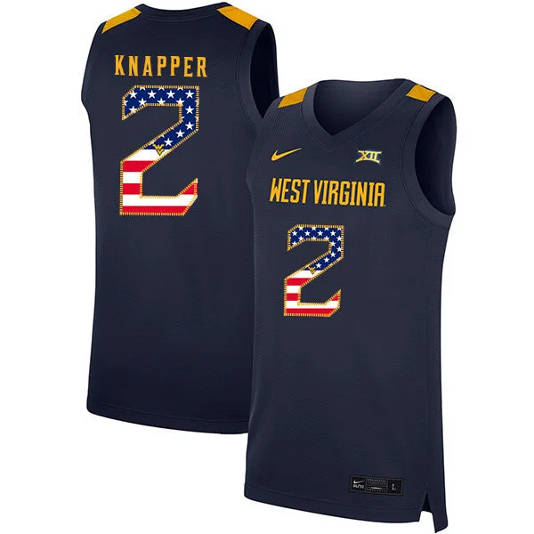 Football Jersey For Championship Teams-Basketball Jersey For Championship Teams-West Virginia Mountaineers 2 Brandon Knapper Navy USA Flag Basketball College Basketball Jersey