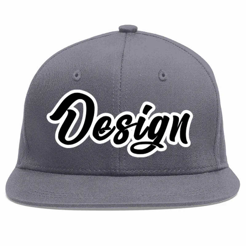 Baseball Cap For Group Sports-Custom Dark Gray Black-White Flat Eaves Sport Baseball Cap Design for Men/Women/Youth