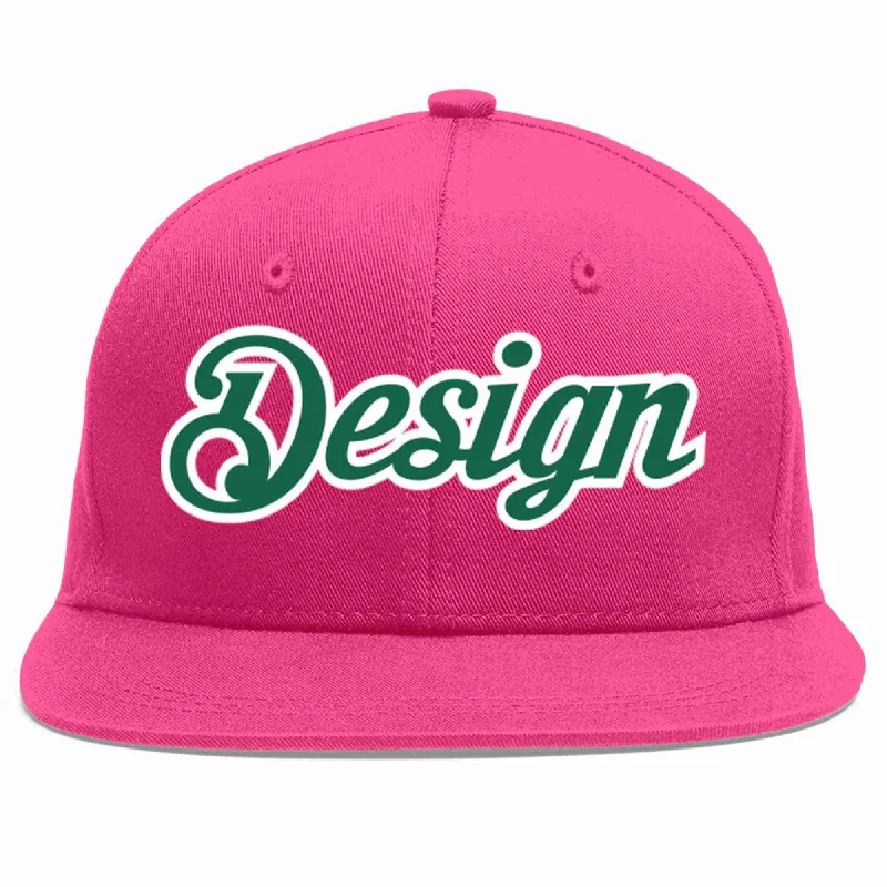 Baseball Cap With Custom Art-Custom Rose Red Kelly Green-White Flat Eaves Sport Baseball Cap Design for Men/Women/Youth