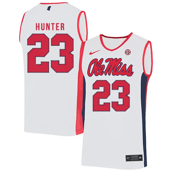 Football Jersey For Coaches-Basketball Jersey For Coaches-Ole Miss Rebels 23 Sammy Hunter White Basketball College Basketball Jersey