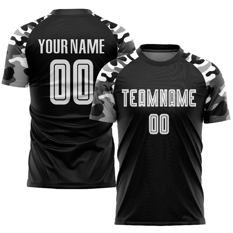 Football Jersey For High-Speed Play-Custom Black White-Camo Sublimation Soccer Uniform Jersey