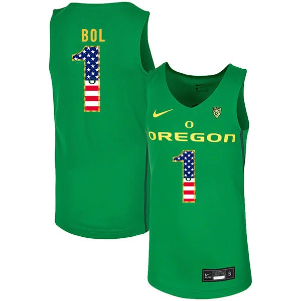 Football Jersey For Special Promotions-Basketball Jersey For Special Promotions-Oregon Ducks 1 Bol Bol Green USA Flag College Basketball Basketball Jersey