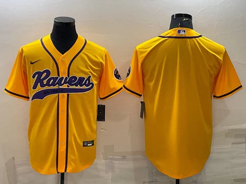 Baseball Jersey For Team Showcases-Men's Baltimore Ravens Blank Yellow With Patch Cool Base Stitched Baseball Jersey