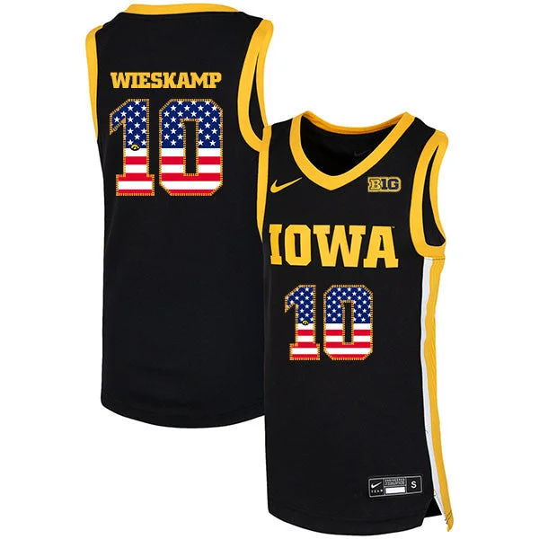 Football Jersey For Competitive Events-Basketball Jersey For Competitive Events-Iowa Hawkeyes 10 Joe Wieskamp Black USA Flag Basketball College Basketball Jersey