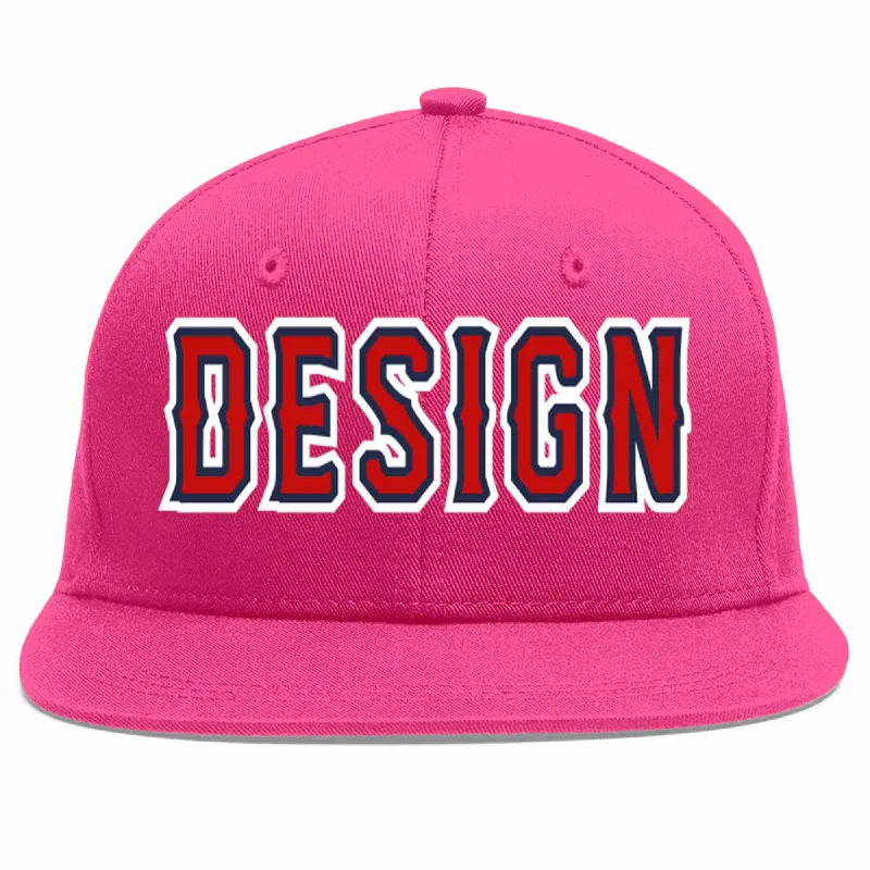 Baseball Cap With Adjustable Closure-Custom Rose Red Red-Navy Flat Eaves Sport Baseball Cap Design for Men/Women/Youth