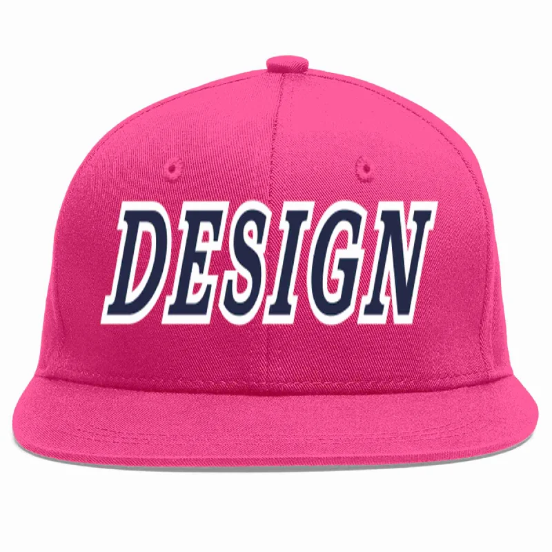 Baseball Cap With Fun Designs-Custom Rose Red Navy-White Flat Eaves Sport Baseball Cap Design for Men/Women/Youth