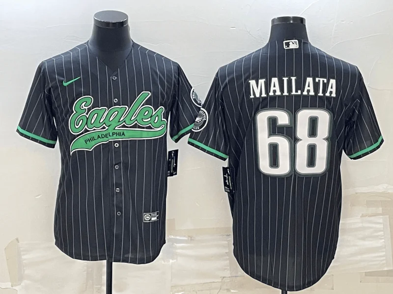 Baseball Jersey With Player Numbers-Men's Philadelphia Eagles #68 Jordan Mailata Black With Patch Cool Base Stitched Baseball Jersey