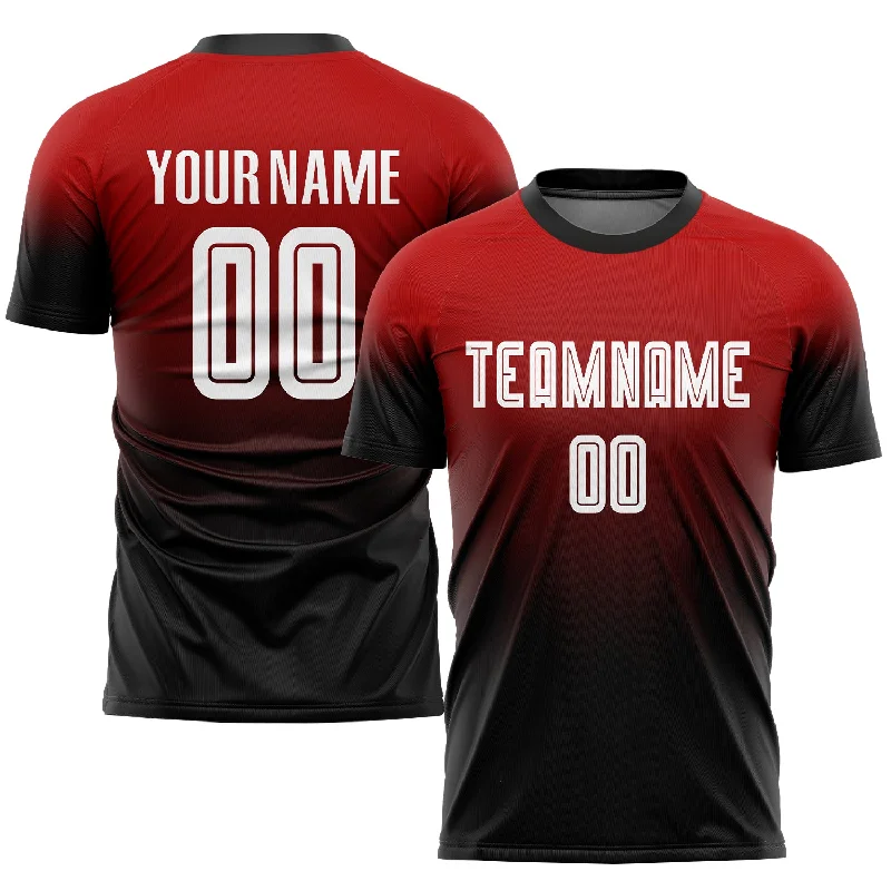 Football Jersey For Custom Fit-Custom Red White-Black Sublimation Fade Fashion Soccer Uniform Jersey