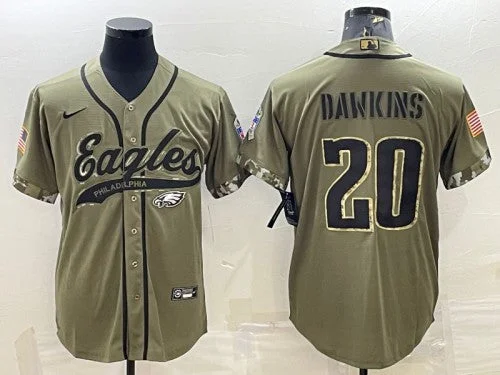 Baseball Jersey For High School Leagues-Men's Philadelphia Eagles #20 Brian Dawkins Olive 2022 Salute To Service Cool Base Stitched Baseball Jersey