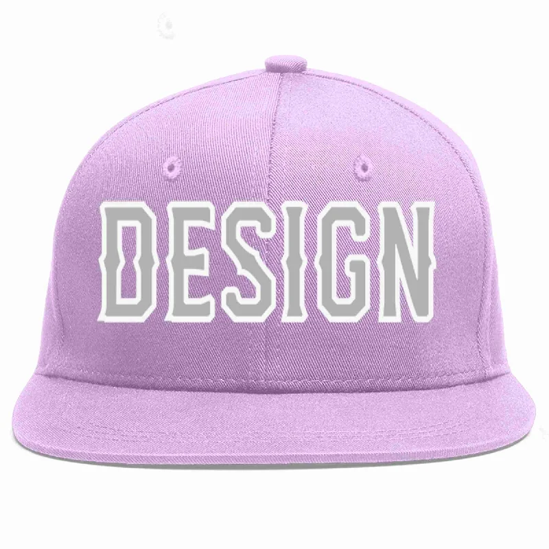 Baseball Cap With Custom Design-Custom Light Purple Gray-White Flat Eaves Sport Baseball Cap Design for Men/Women/Youth