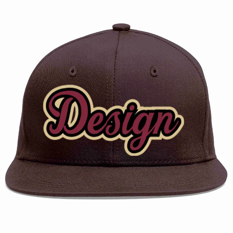 Baseball Cap With Adjustable Fit-Custom Brown Crimson-Black Flat Eaves Sport Baseball Cap Design for Men/Women/Youth