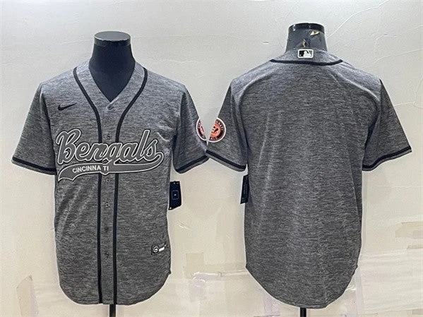 Baseball Jersey For Fastpitch Softball-Men's Cincinnati Bengals Blank Gray With Patch Cool Base Stitched Baseball Jersey