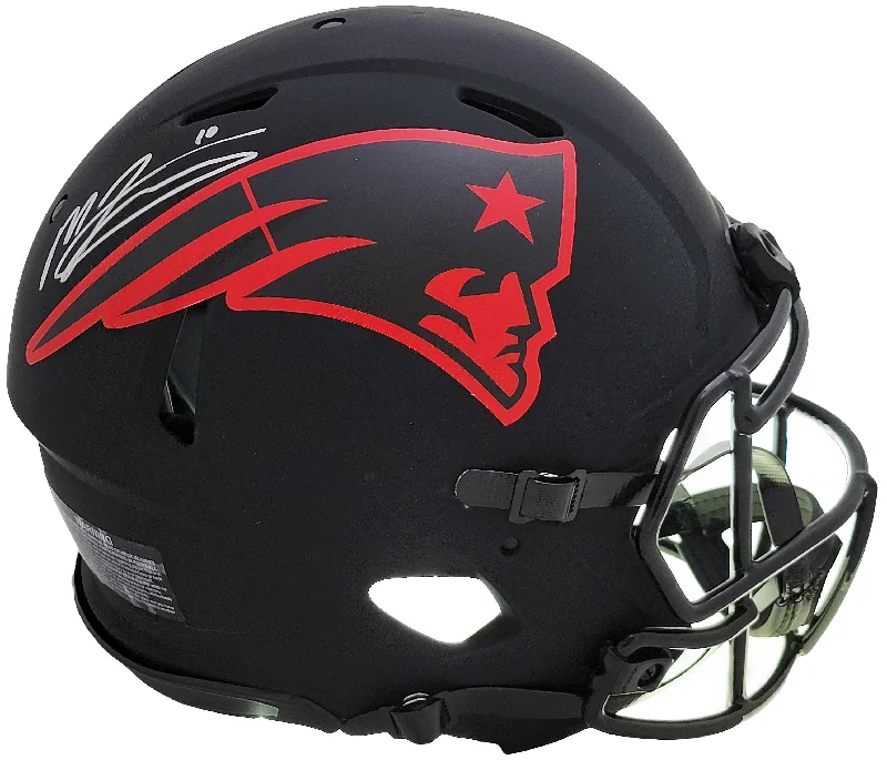 Rugby Helmet With Custom Color-Mac Jones Autographed New England Patriots Eclipse Black Full Size Authentic Speed Helmet Beckett BAS Witness Stock #206517