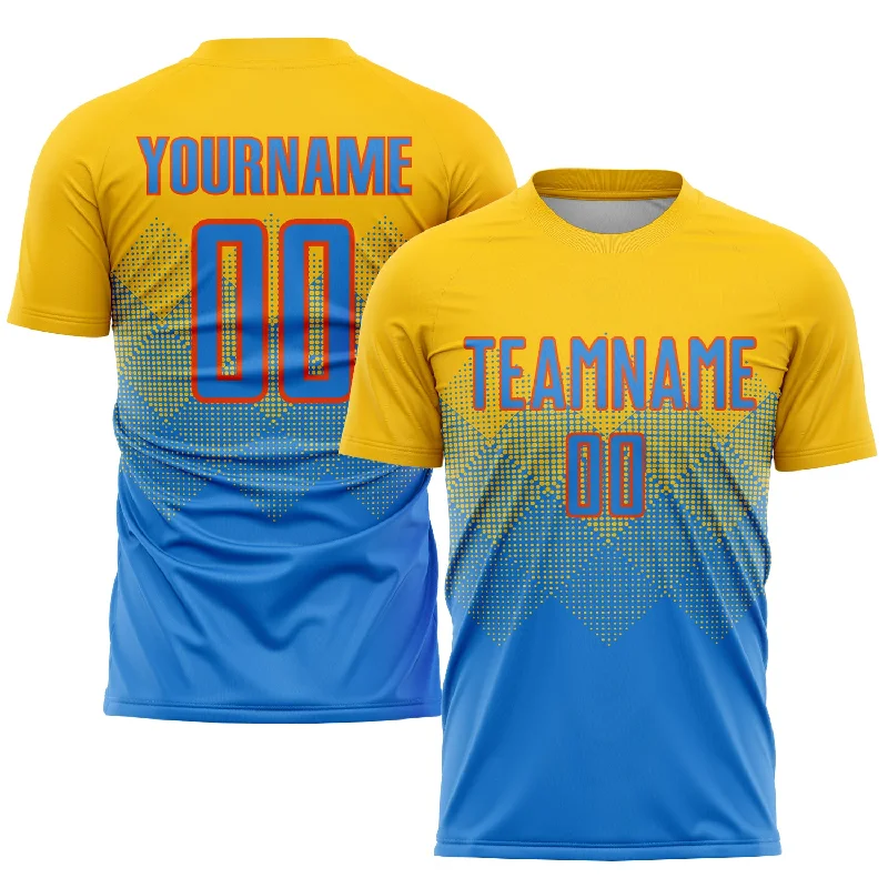 Football Jersey For Large Teams-Custom Gold Powder Blue-Orange Sublimation Soccer Uniform Jersey