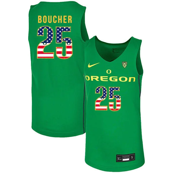 Football Jersey For Team Pride-Basketball Jersey For Team Pride-Oregon Ducks 25 Chris Boucher Green USA Flag College Basketball Basketball Jersey