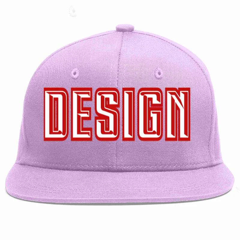 Baseball Cap With Lightweight Fabric-Custom Light Purple White-Red Flat Eaves Sport Baseball Cap Design for Men/Women/Youth