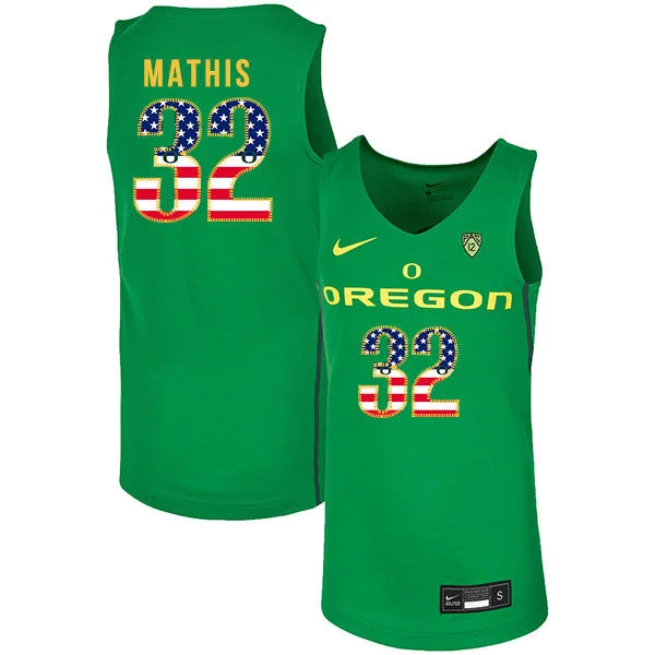 Football Jersey For Tournament Winners-Basketball Jersey For Tournament Winners-Oregon Ducks 32 Anthony Mathis Green USA Flag College Basketball Basketball Jersey