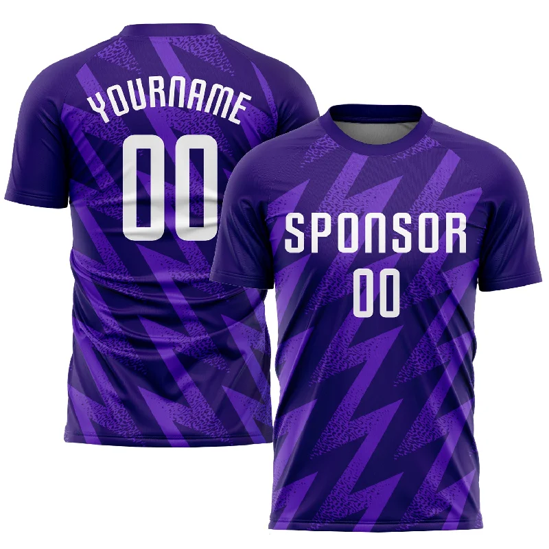 Football Jersey For Celebrations-Custom Purple White Sublimation Soccer Uniform Jersey