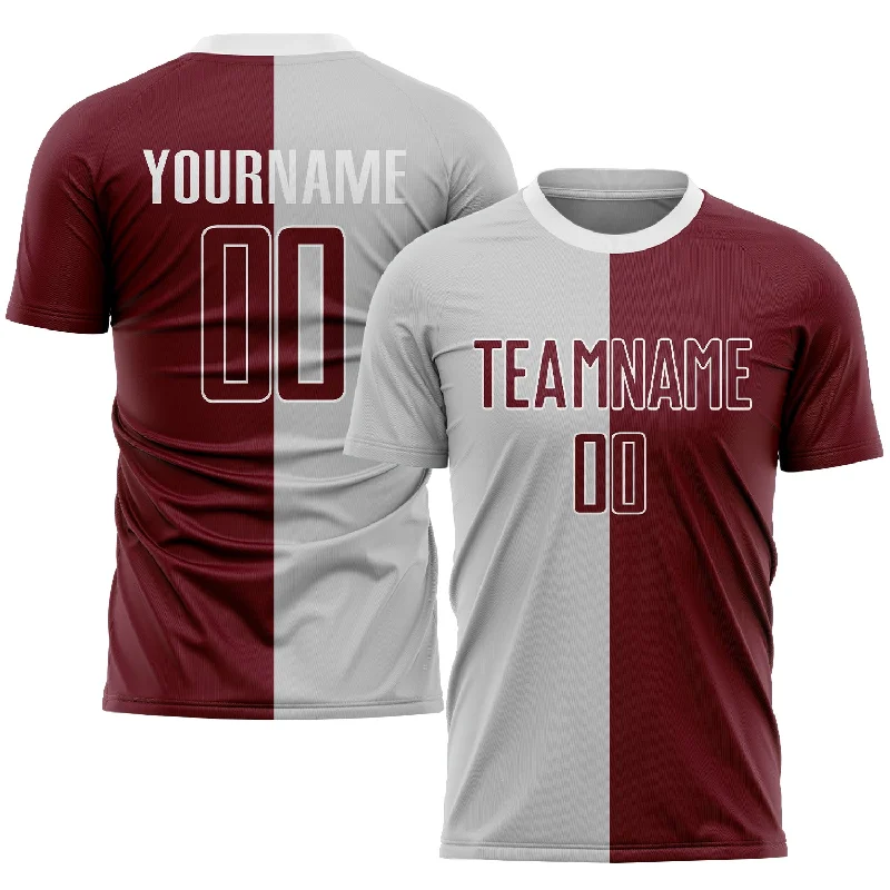 Football Jersey For Personalized Design-Custom Gray Crimson-White Sublimation Split Fashion Soccer Uniform Jersey