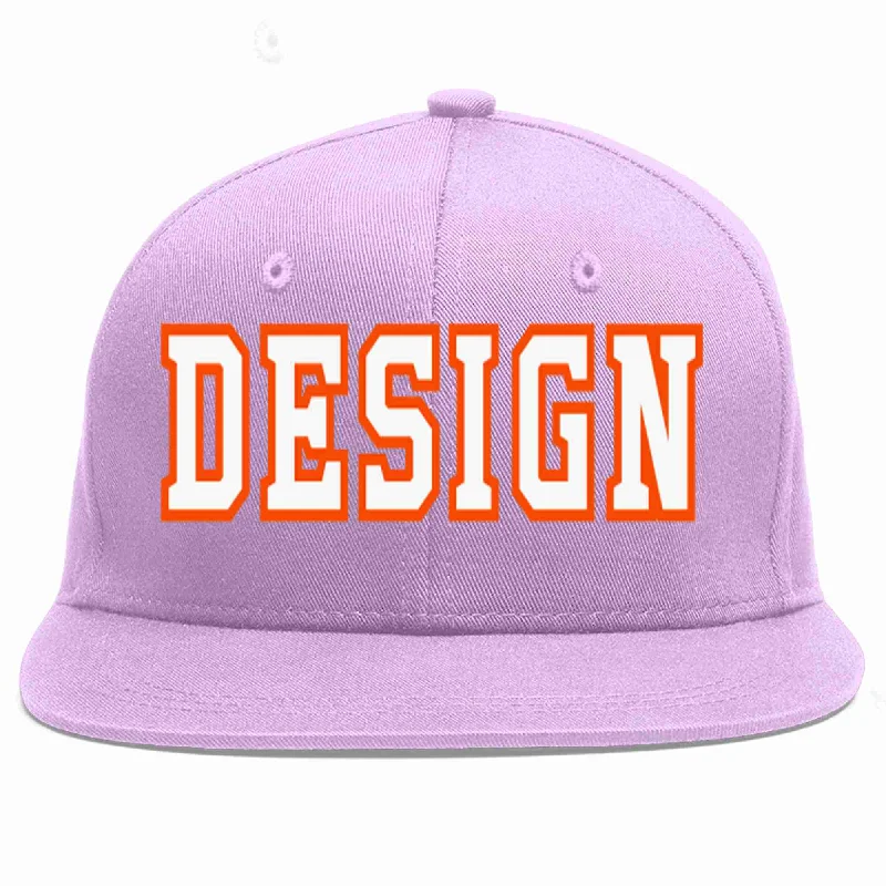 Baseball Cap For Fashionable Street Look-Custom Light Purple White-Orange Flat Eaves Sport Baseball Cap Design for Men/Women/Youth