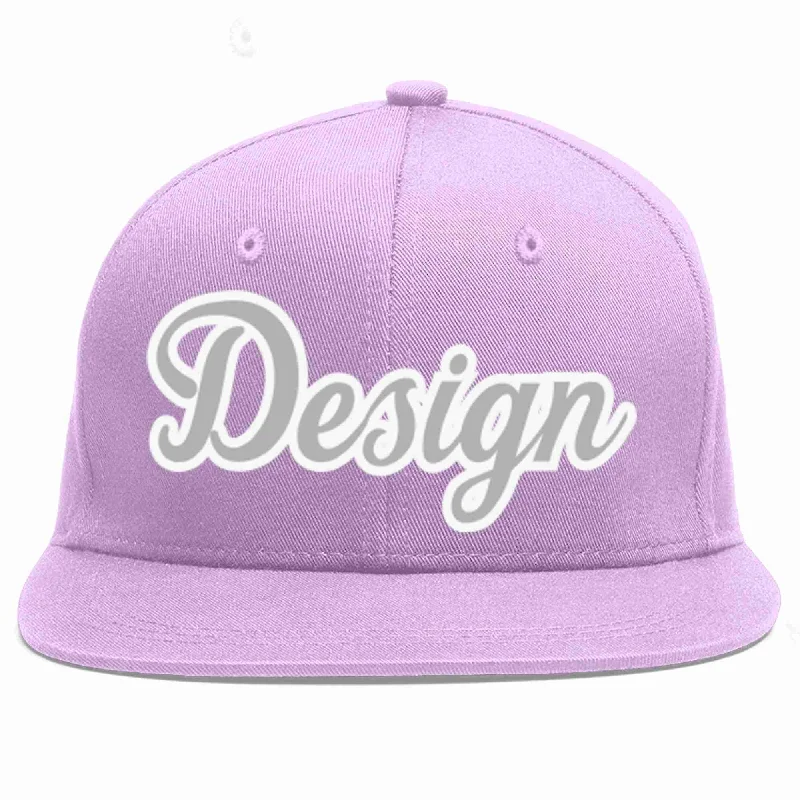 Baseball Cap For Hiking Trips-Custom Light Purple Gray-White Flat Eaves Sport Baseball Cap Design for Men/Women/Youth