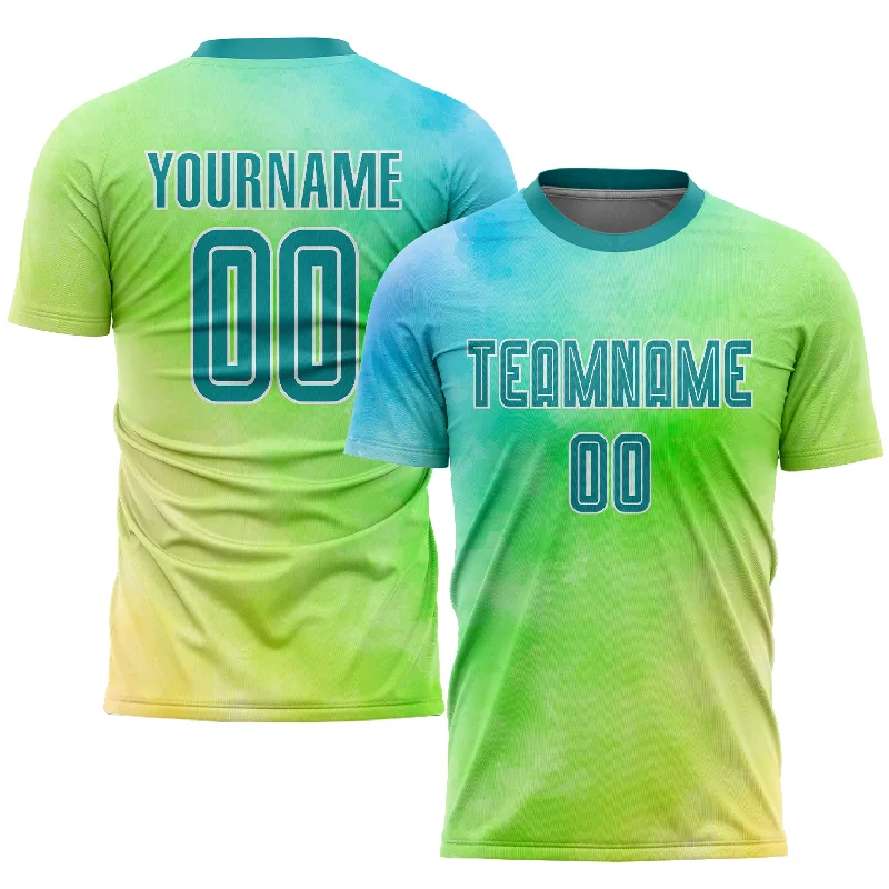 Football Jersey For Championship Game Apparel-Custom Tie Dye Teal-White Sublimation Soccer Uniform Jersey